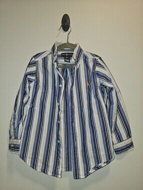 EUC | 4/4T | Ralph Lauren | Blue White Striped Long Sleeve Button-Down Shirt